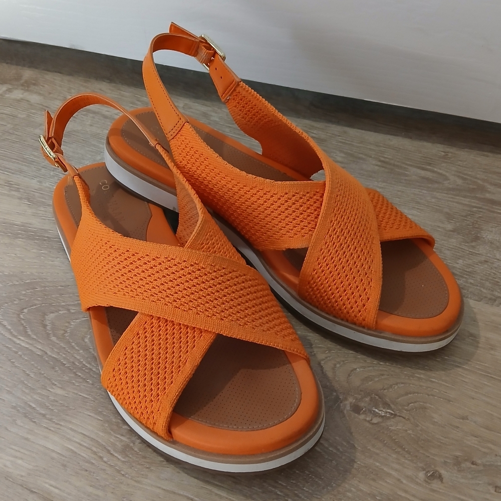 Cole Haan Mikaela Stitchlite Leather Trim Sandals Orange Sz 7.5 GUC